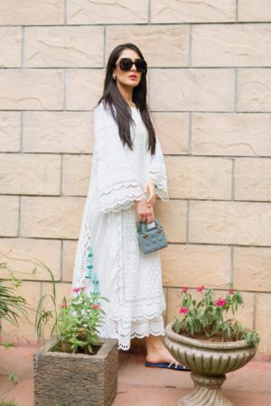 MS Double Chikan Kurtis ( WHITE )